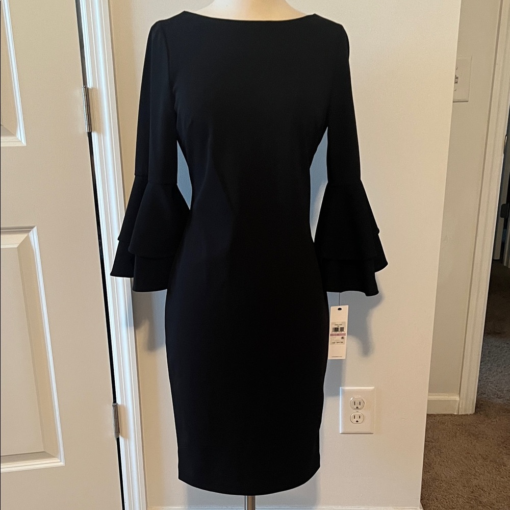 Elegant Black Dress with Ruffle Sleeves